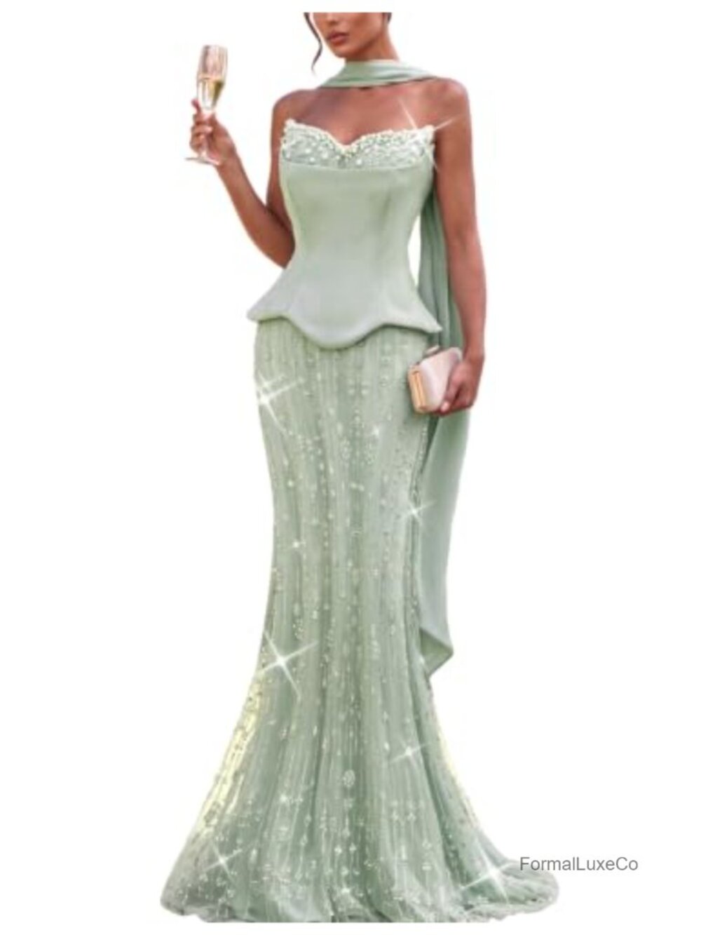 Sequin Beaded Mermaid Evening Gown Strapless Corset Prom Dress